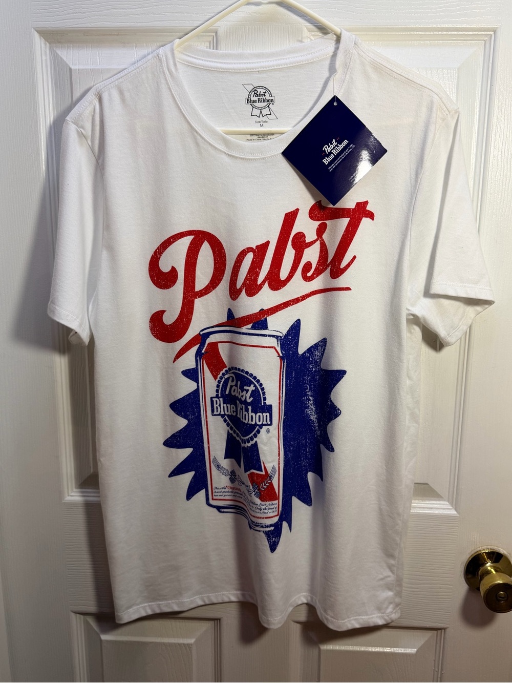 Pabst White Short-Sleeve Graphic Tee with Red & Blue Print - Picture 1 of 4